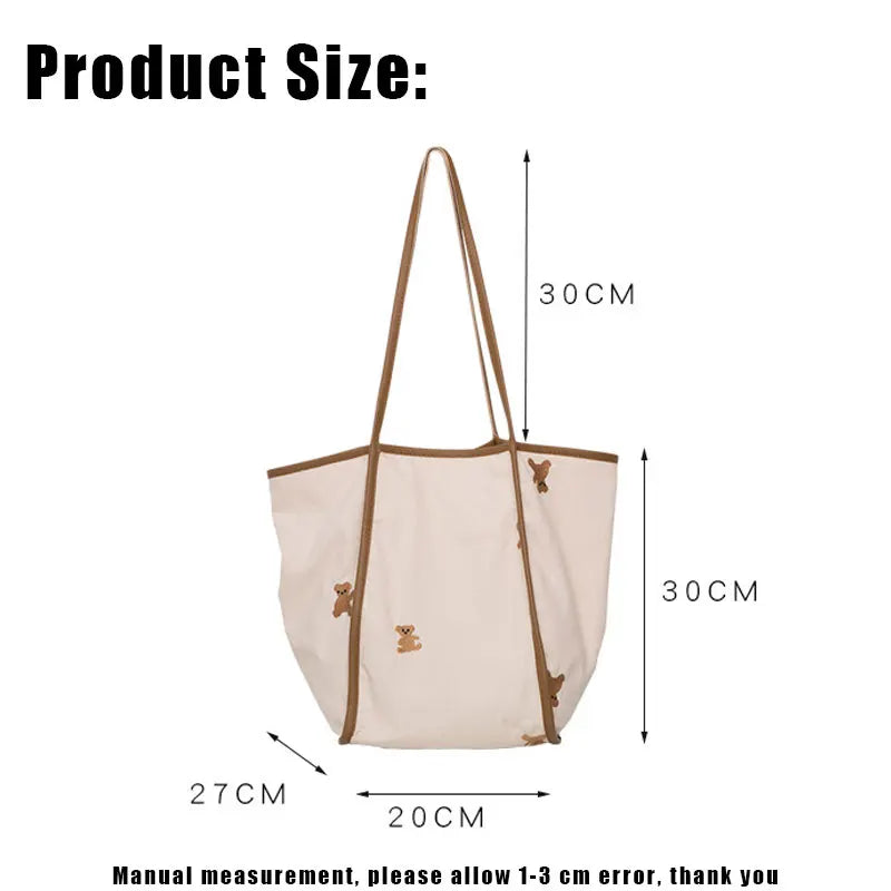 Bear Embroidery Canvas Shopping Bag Eco Handbag