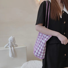 Women Red Plaid Canvas Shoulder Bag Large Tote for Girls
