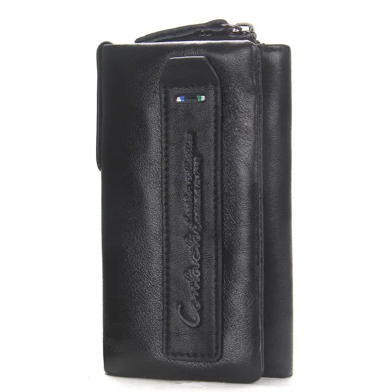 Men Leather Key Bags Short Trifold Solid Retro Cowhide Small Purse Long