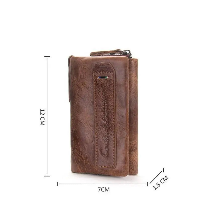 Men Leather Key Bags Short Trifold Solid Retro Cowhide Small Purse Long