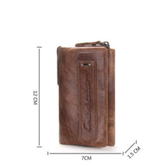 Men Leather Key Bags Short Trifold Solid Retro Cowhide Small Purse Long