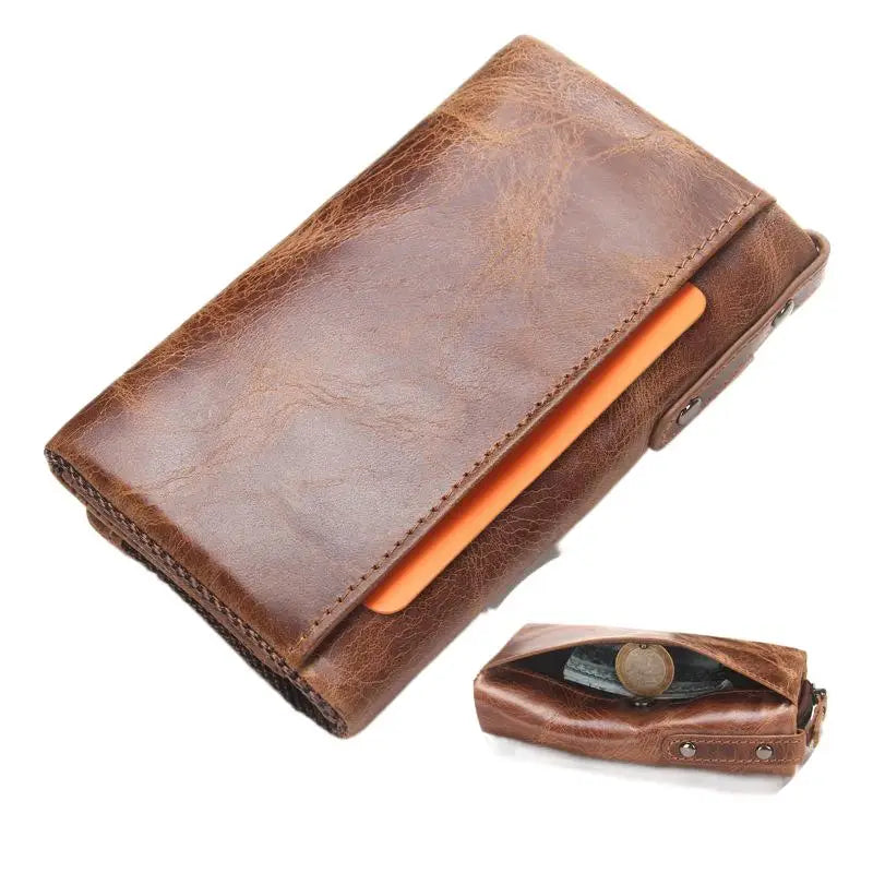Men Leather Key Bags Short Trifold Solid Retro Cowhide Small Purse Long
