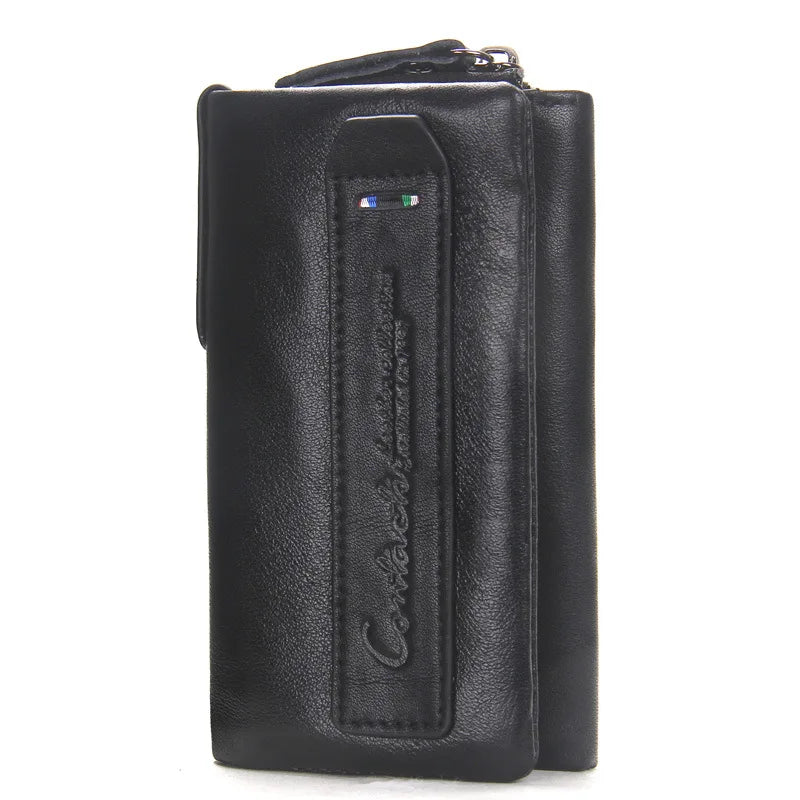 Men Leather Key Bags Short Trifold Solid Retro Cowhide Small Purse Long