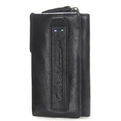 Men Leather Key Bags Short Trifold Solid Retro Cowhide Small Purse Long