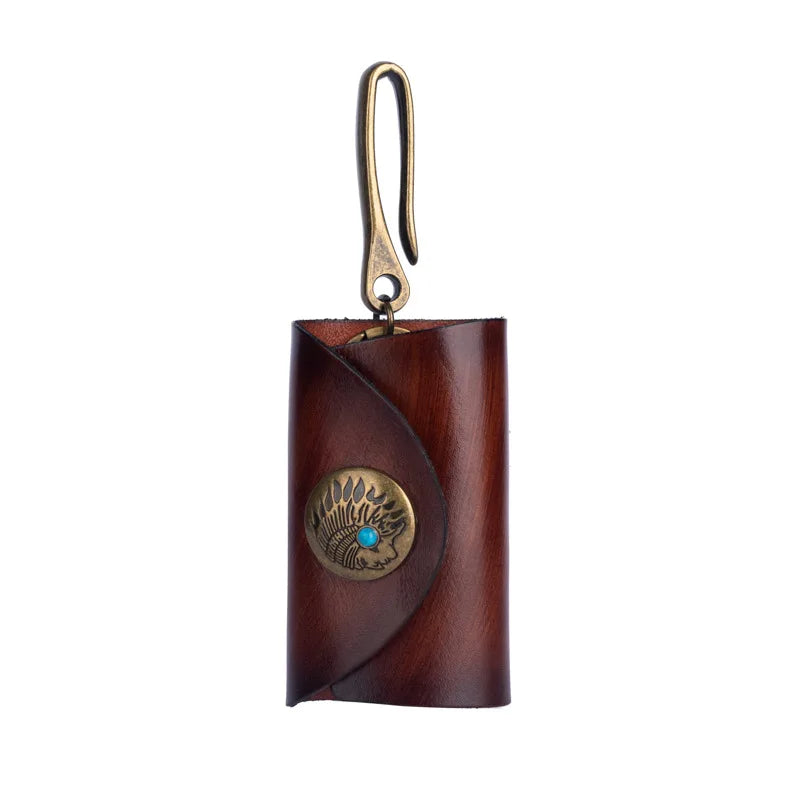 Vintage Leather Key Wallets Car Key Holder Natural Cowhide Keychain