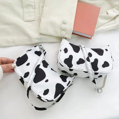 Youth Ladies Cow Print Nylon Tote Bag Purse