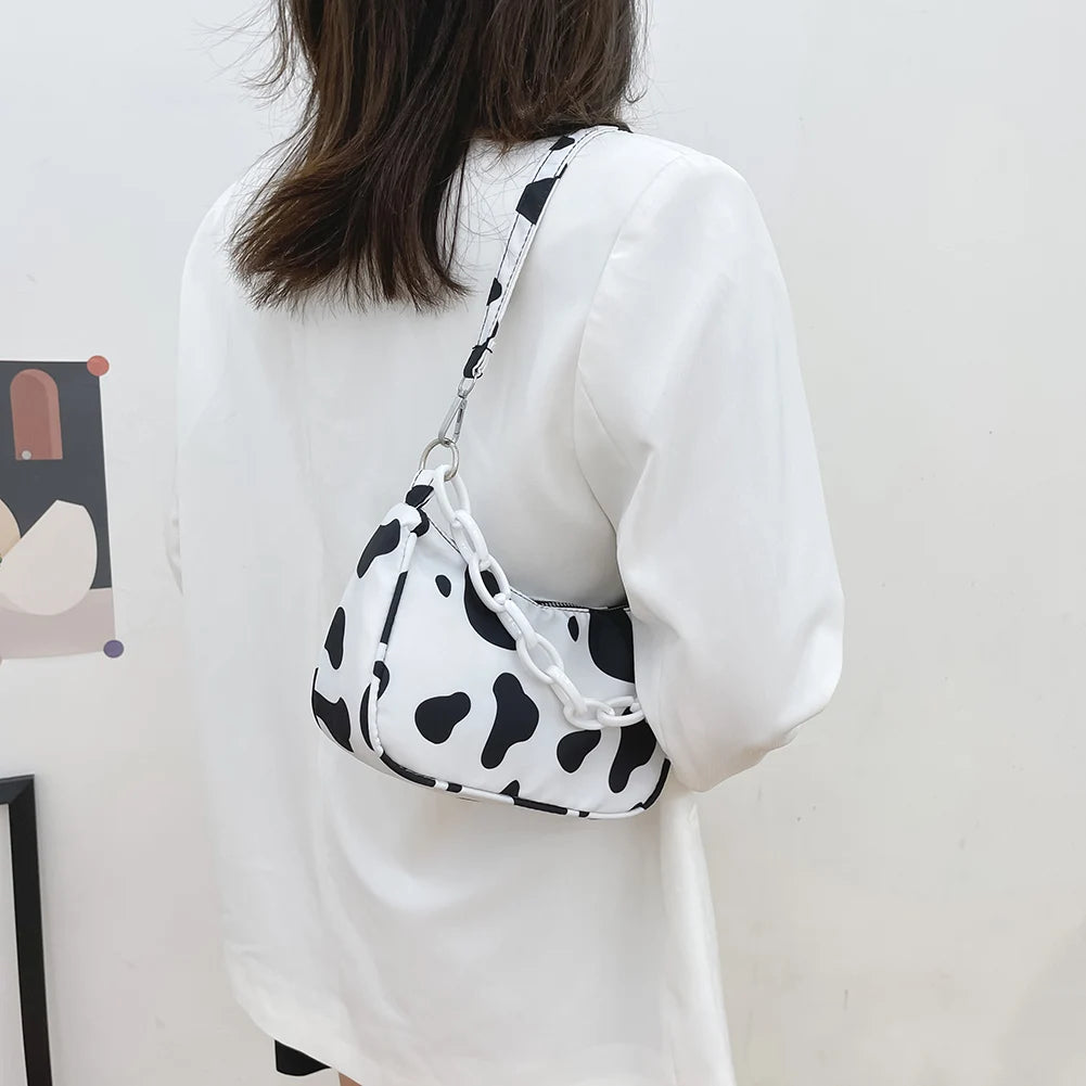 Youth Ladies Cow Print Nylon Tote Bag Purse
