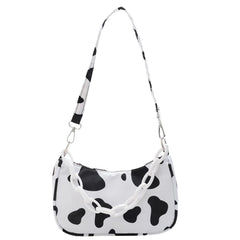 Youth Ladies Nylon Cow Print Underarm Tote Bag Purse