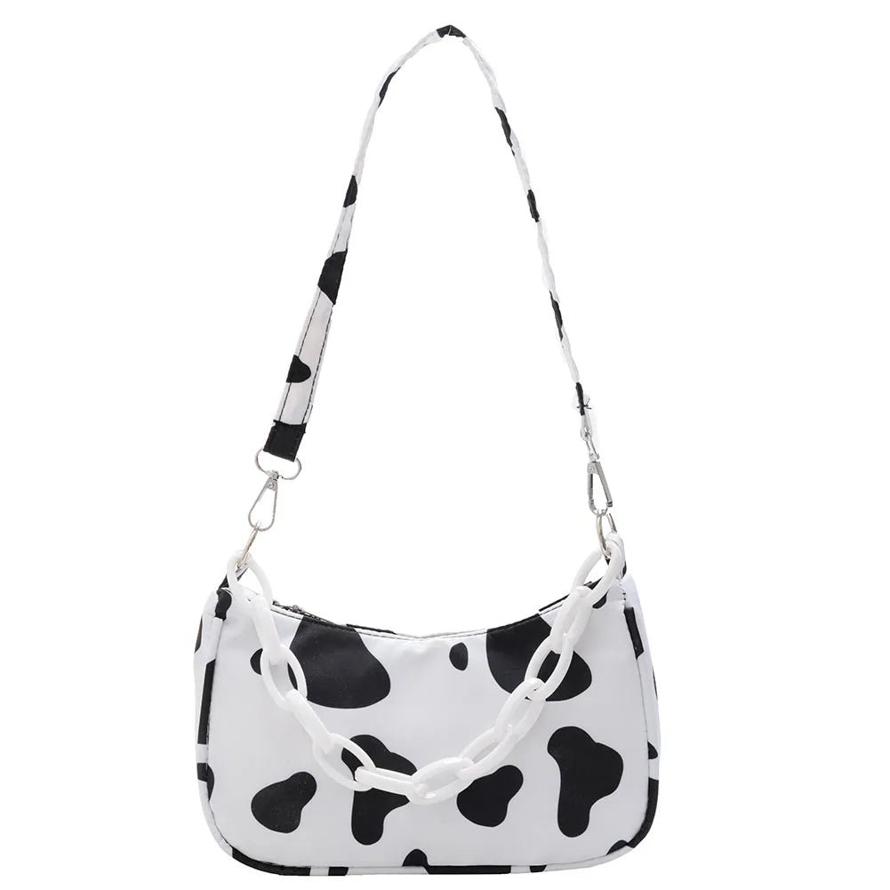 Youth Ladies Cow Print Nylon Tote Bag Purse