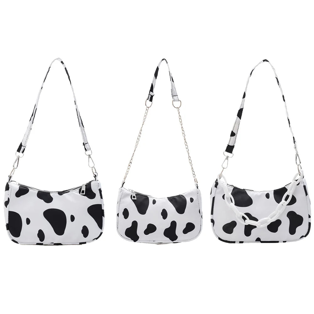 Youth Ladies Cow Print Nylon Tote Bag Purse