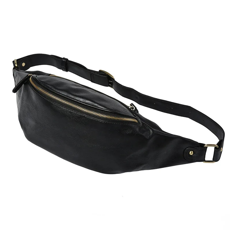 Men Shoulder Chest Bag Waterproof Waist Pack Leather Wallet