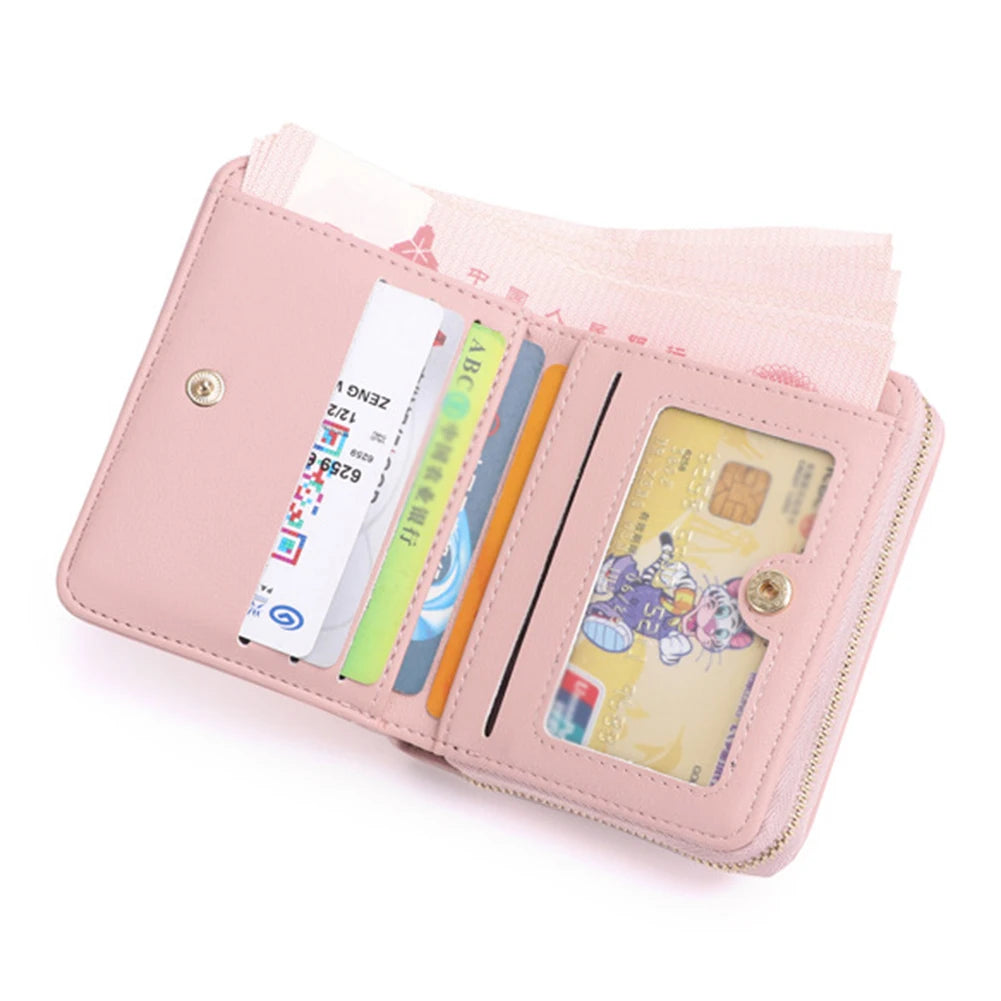 Zipper Tri-Fold Women's Wallet Short Multi-Card Money Clip