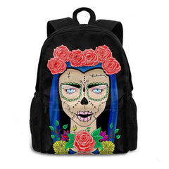 Zombie Skull Girl Floral Crown Roses School Backpack Laptop