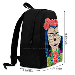Zombie Skull Girl Floral Crown Roses School Backpack Laptop