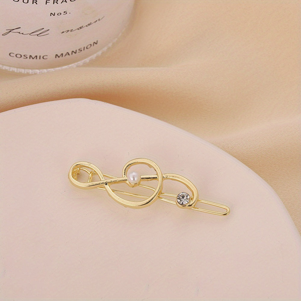 Alloy Note Shape Hair Clip Faux Pearl Side Clip Hair Accessories