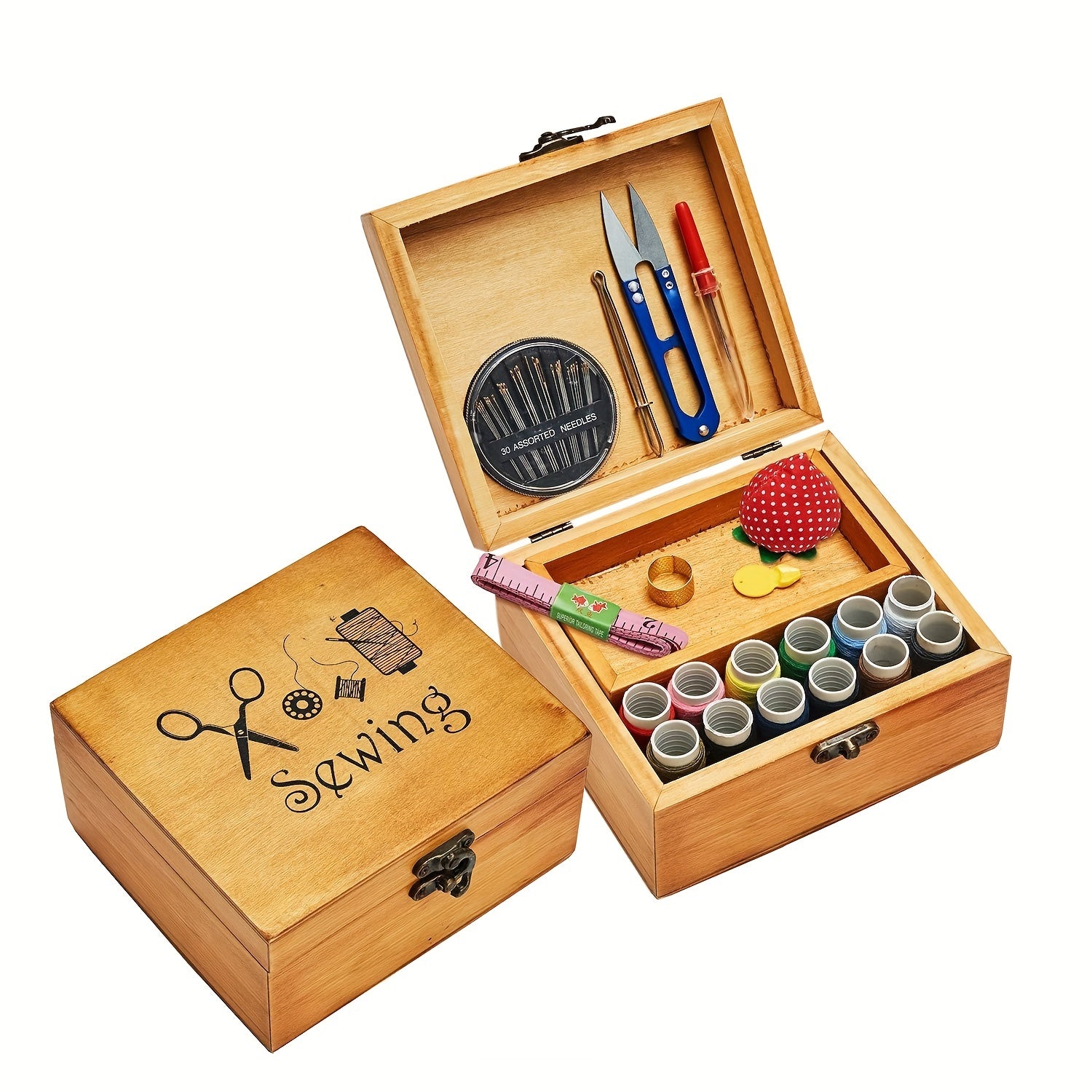 Wooden Sewing Kit Box For Adults with Accessories
