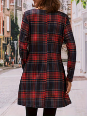  Plaid Print V Neck Mini Dress With Pockets