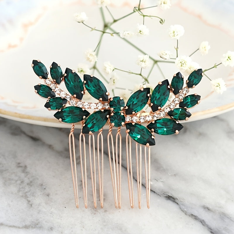 Emerald Green Rhinestone Hair Side Comb Tiara