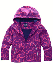 Girls Waterproof Hooded Jacket with Thermal Fleece and Pocket