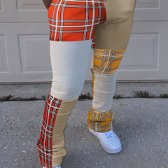  Colorblock Grid Print High Rise Skinny Pants