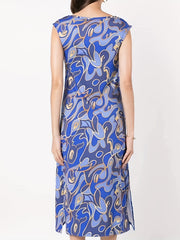  Abstract Print Cap Sleeve Stretch Split Dress