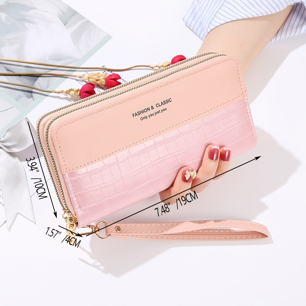 Crocodile Pattern Long Wallet Zipper Purse Clutch Bag
