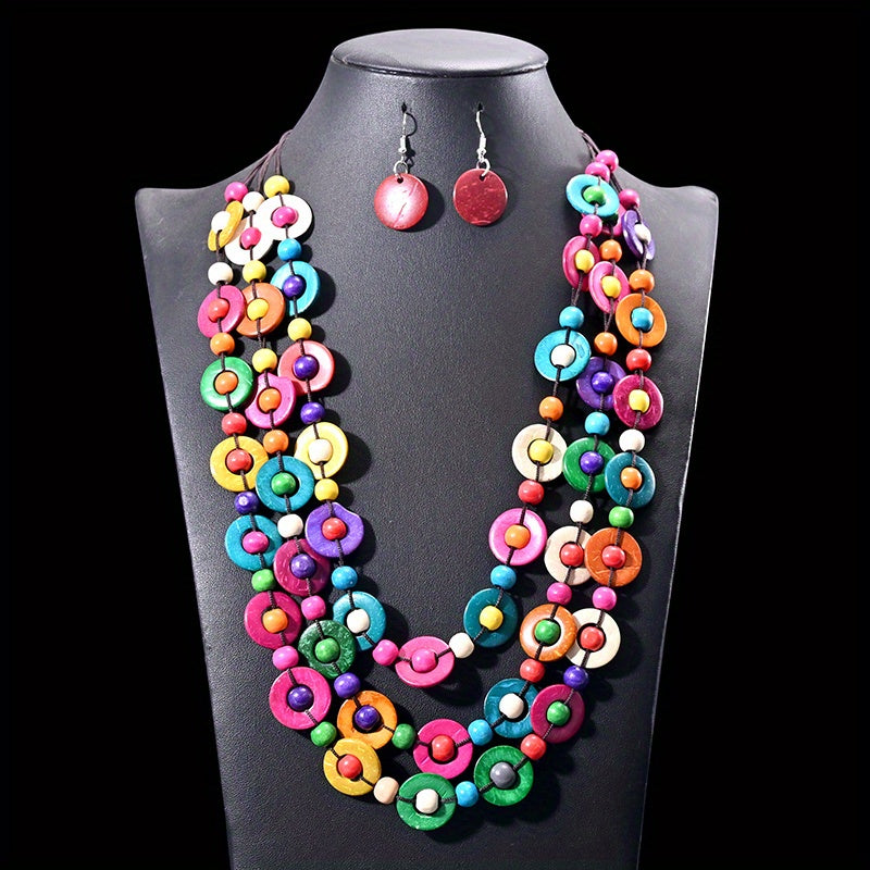 Boho Style Multilayer Necklace Set & Earrings
