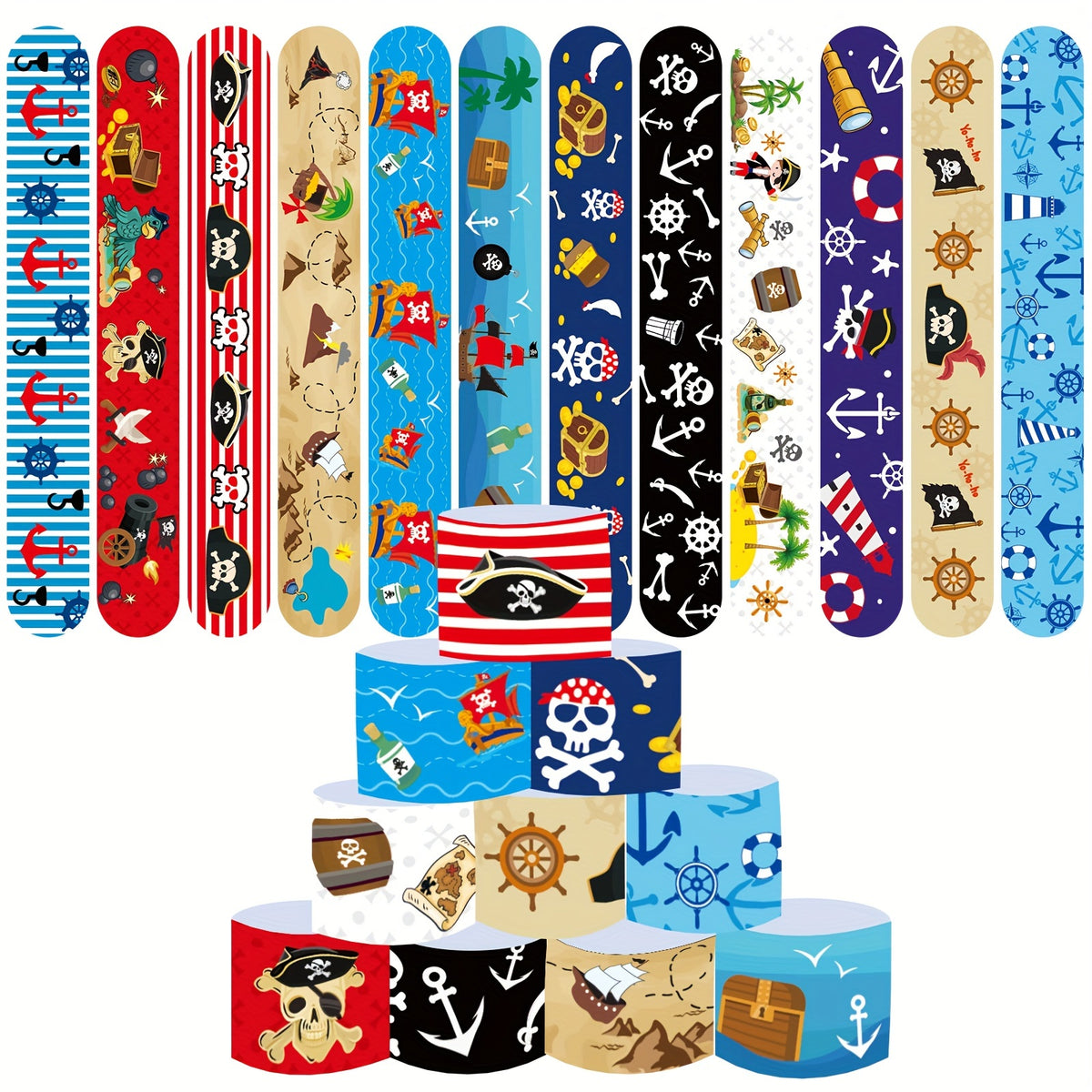 Pirate Slap Bracelets 24 Pack - Fun Party Favors for Boys & Girls