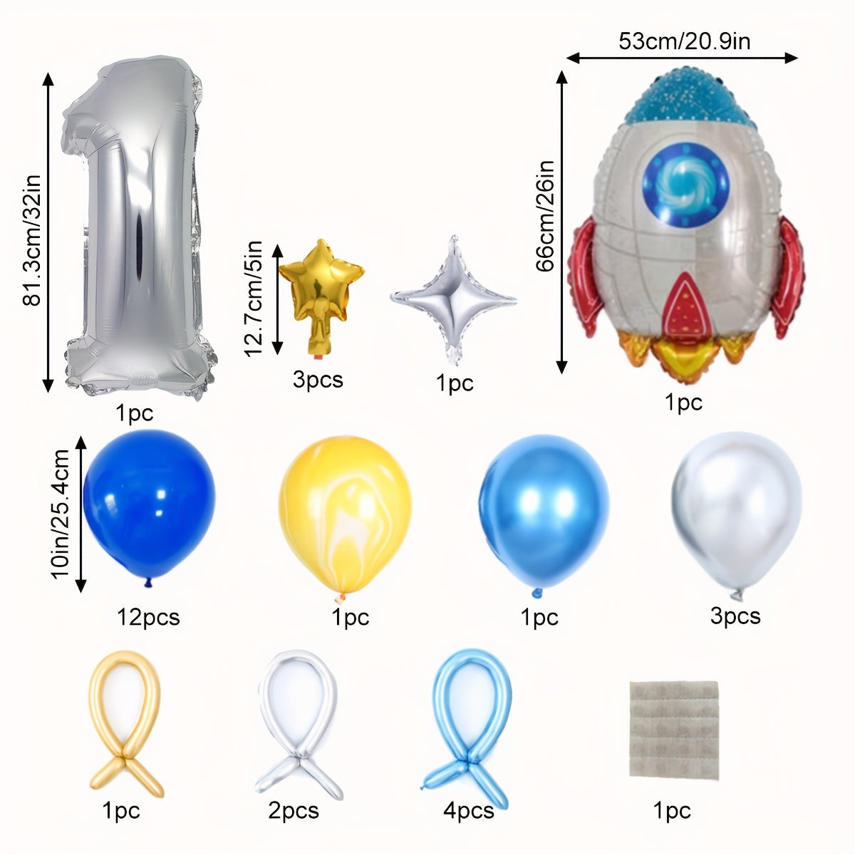31pcs Space Rocket Silvery 0 9 Number Balloon Birthday Party Supplies