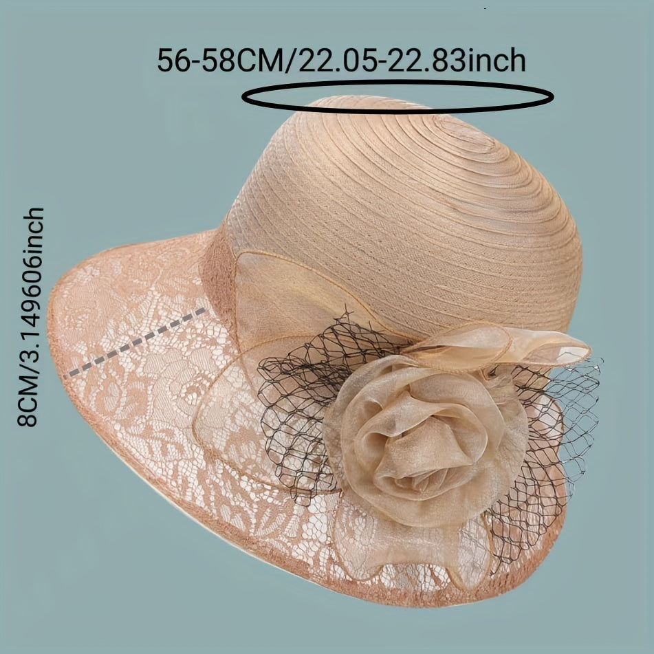 Breathable Organza Sun Hat with Flower Decor Mesh Bucket Hats