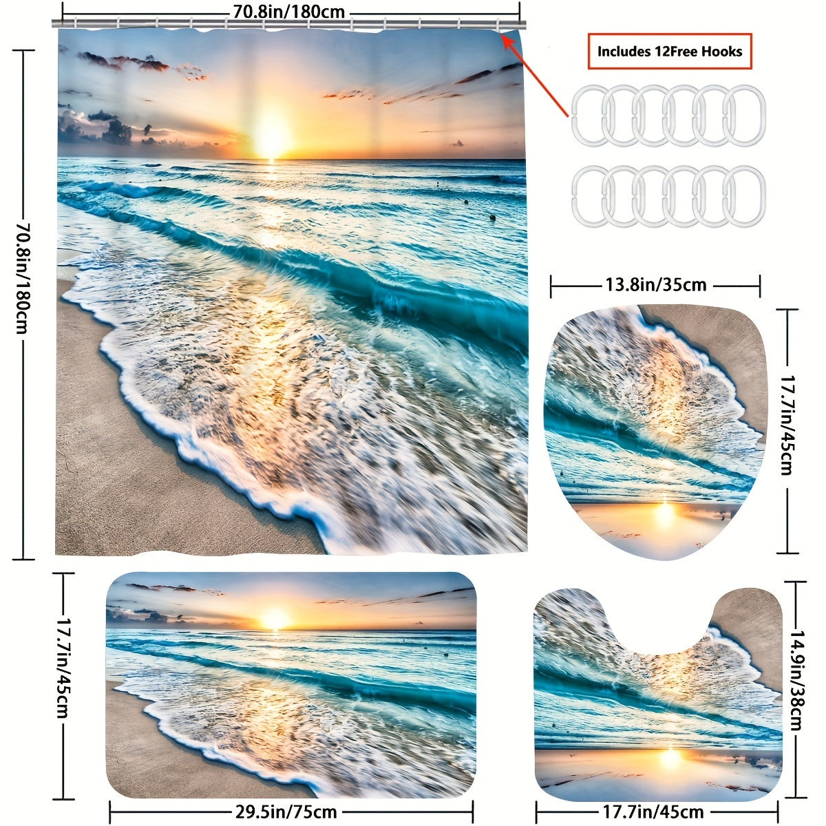 Sea Wave Shower Curtain Set with Bathroom Accessories