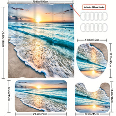 Sea Wave Shower Curtain Set with Bathroom Accessories