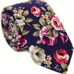 Men's Skinny Floral Print Cotton Necktie - Wedding