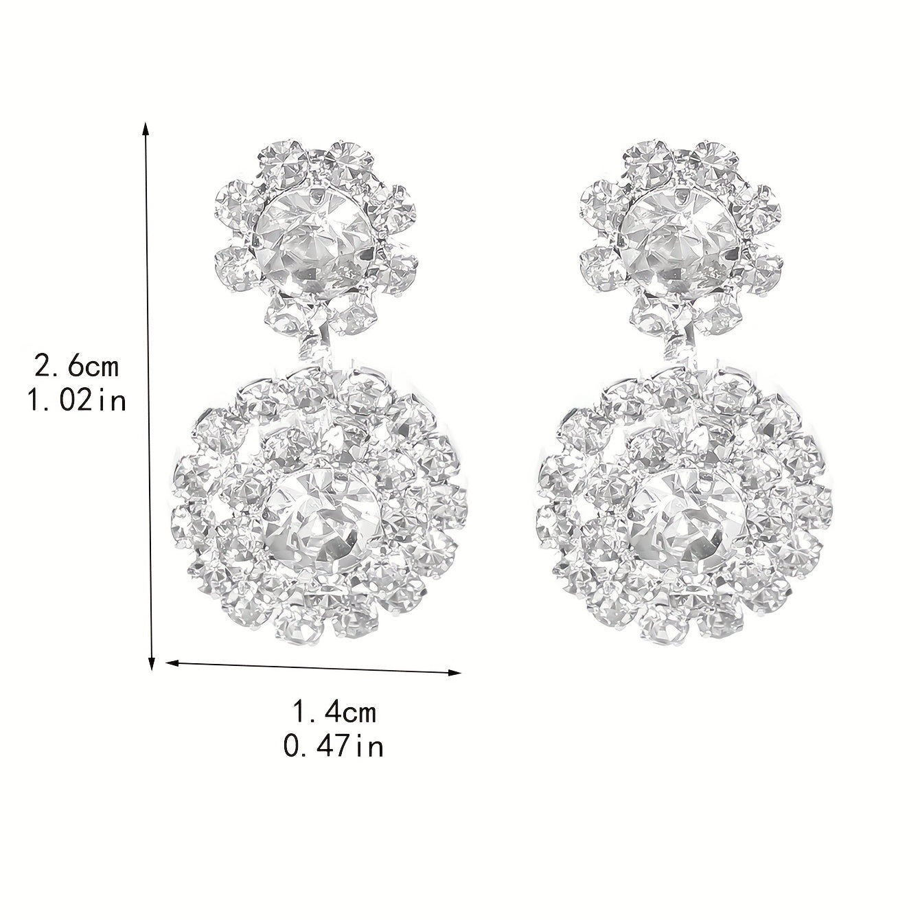 Sparkling Zircon Floral Dangle Earrings Retro Style Silver Plated Jewelry