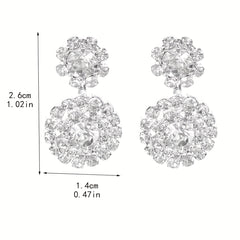 Sparkling Zircon Floral Dangle Earrings Retro Style Silver Plated Jewelry