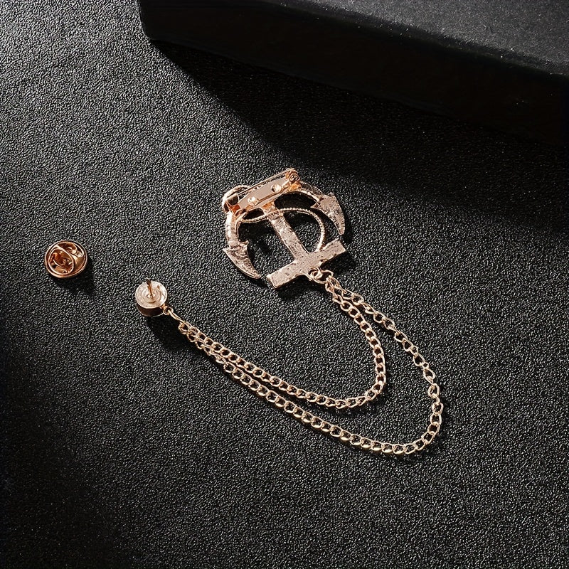 Men's Navy Artificial Diamond Anchor Brooch Coat Pin