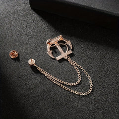 Men's Navy Artificial Diamond Anchor Brooch Coat Pin