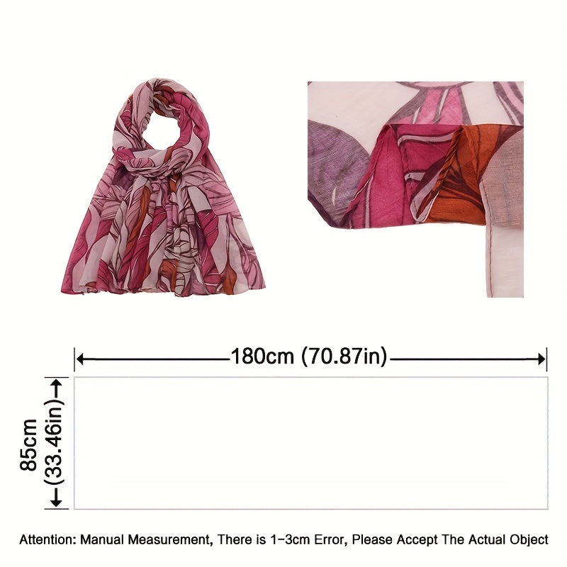 Vintage Leaf Print Voile Scarf Boho Shawl Sunscreen Head Wrap