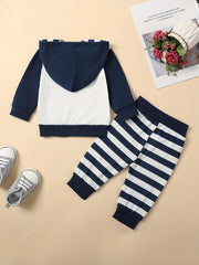 2pcs Baby Boys Elephant Hoodie & Striped Pants Set