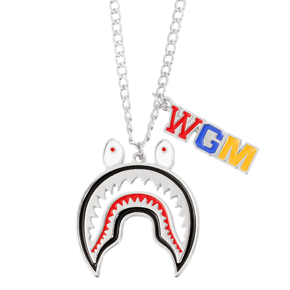 Big Shark Pendant Men Titanium WGM Chain Necklace Rapper Jewelry