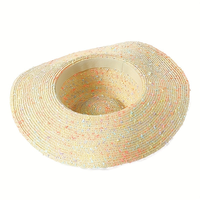 Candy Embroidery Sun Hat Wide Brim Summer Sunscreen Straw Hat Breathable Travel