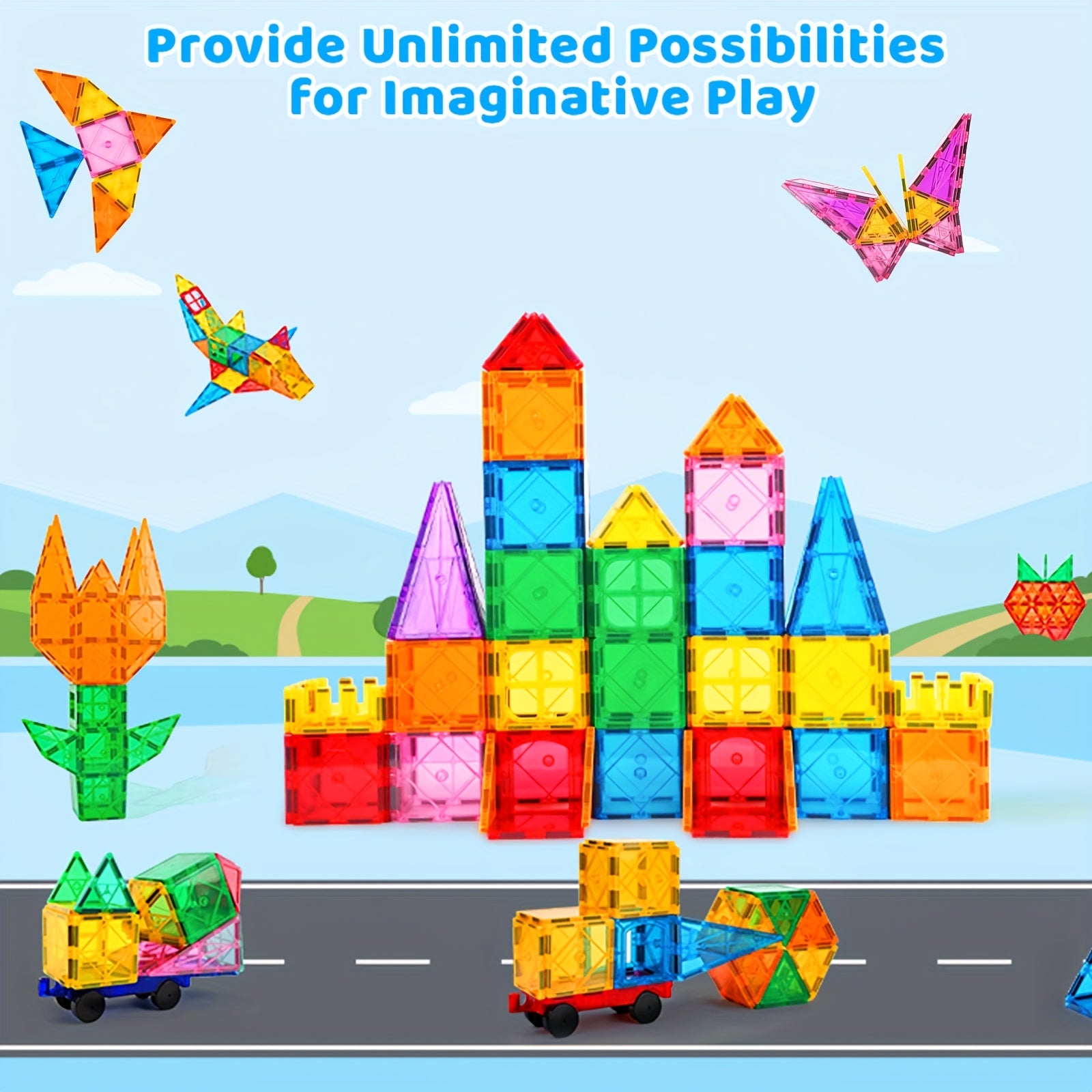 Magnetic Tiles Building Set for Kids 3-6 Years - Educational Toy