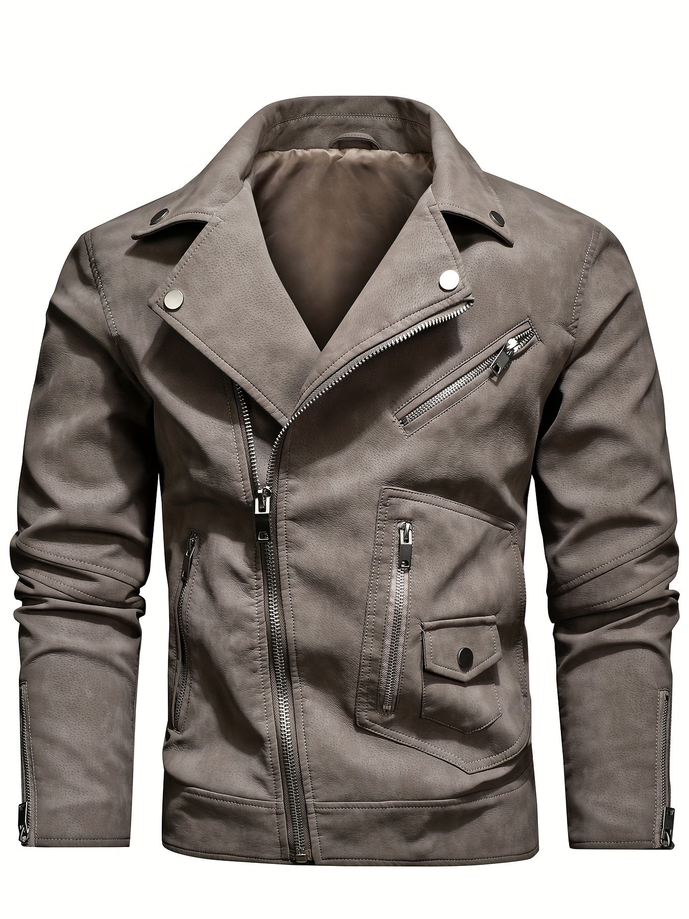 Men's PU Leather Lapel Thermal Jacket for Fall and Winter Outdoor Activities