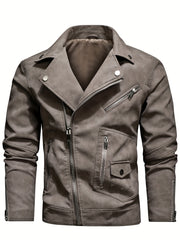 Men's PU Leather Lapel Thermal Jacket for Fall and Winter Outdoor Activities