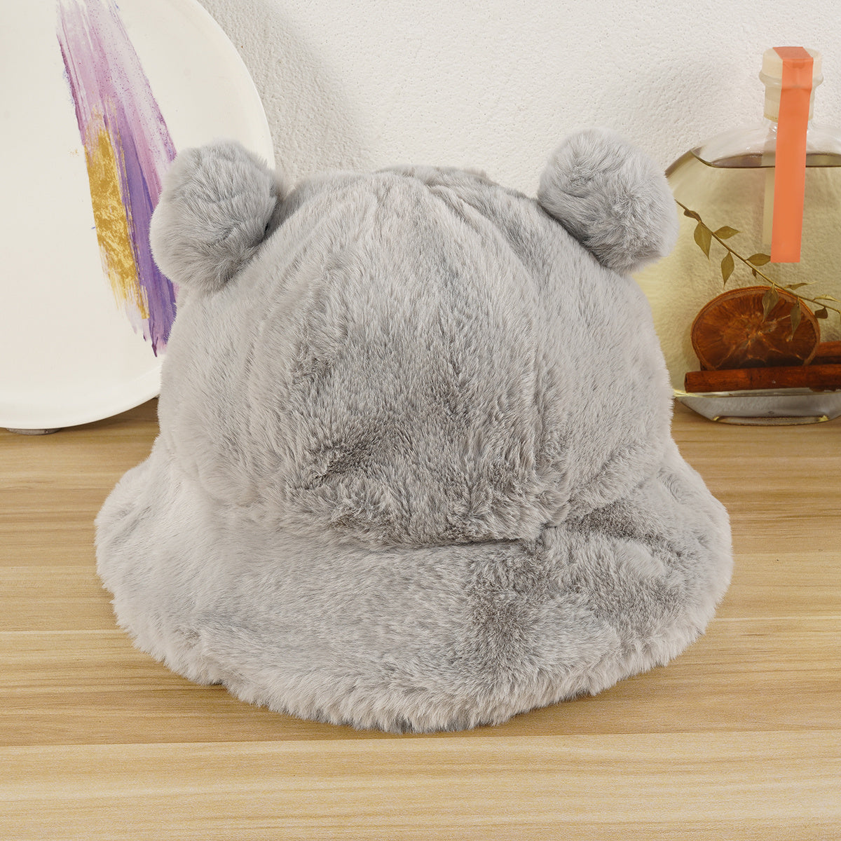 Women Plush Panda Bucket Hat with Ear Protection for Winter