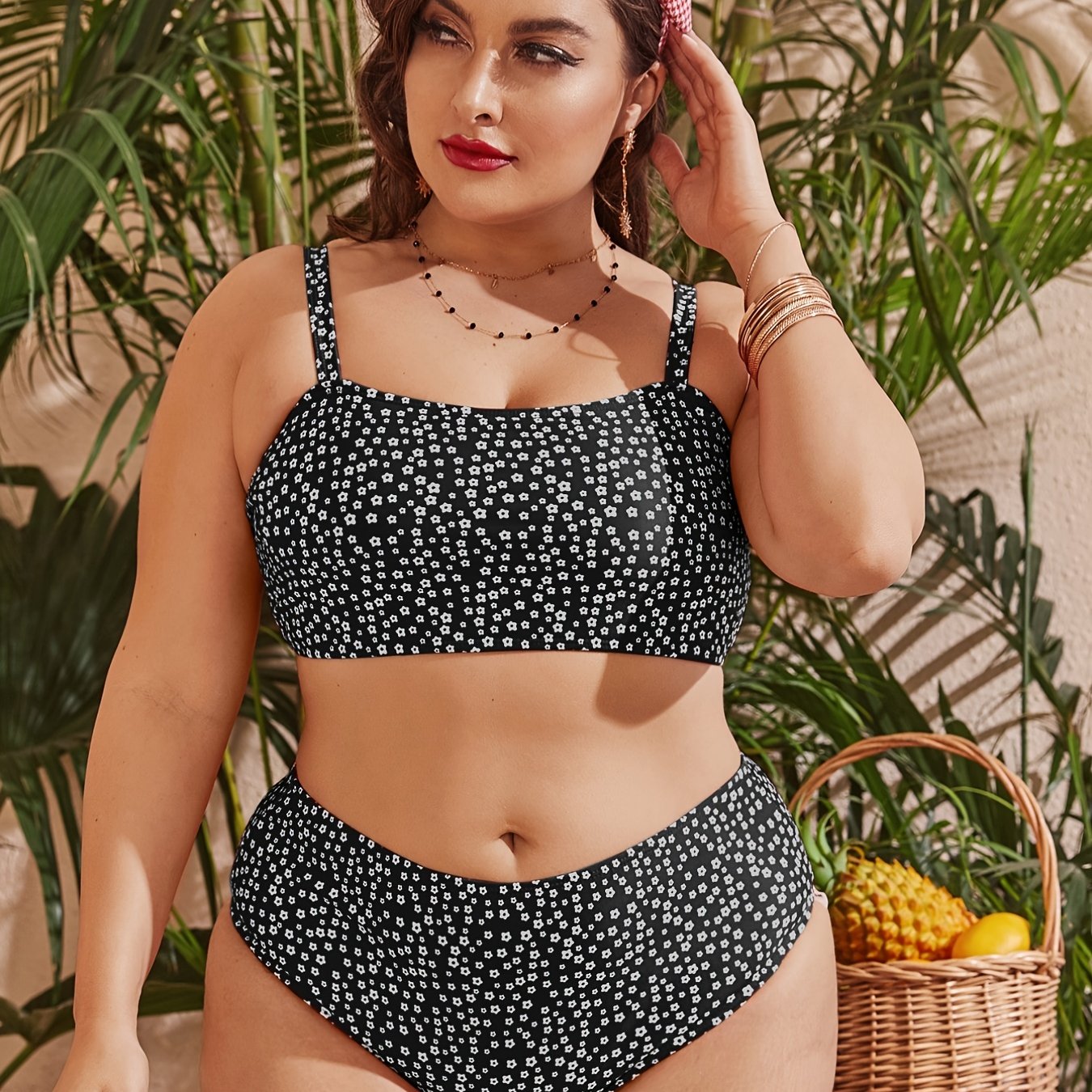 Polka Dot Bikini Set Women's Plus Size Boho High Stretch Bathing Suit