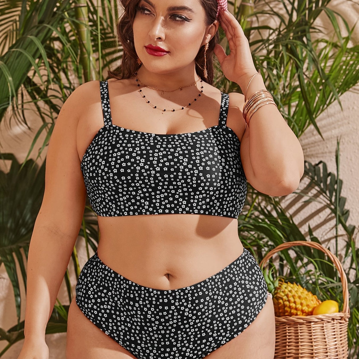 Polka Dot Bikini Set Women's Plus Size Boho High Stretch Bathing Suit