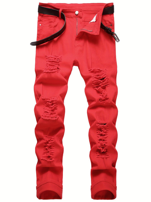 Men's Slim Fit Ripped Jeans Medium Stretch Denim Pants