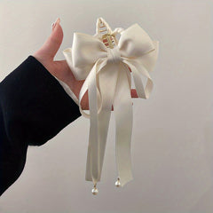 Retro Bowknot Ribbon Pearl Hair Claw Hair Clip Hair Accessories