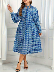 Women's Plus Allover Print Lantern Sleeve Midi Dress